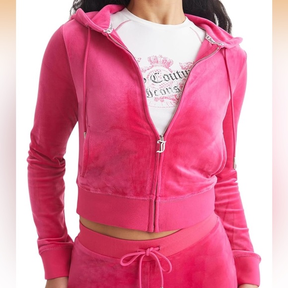 Juicy Couture Tops - Juicy‎ Couture Velour Zip Hoodie Pink Rhinestone Logo NWT Size M